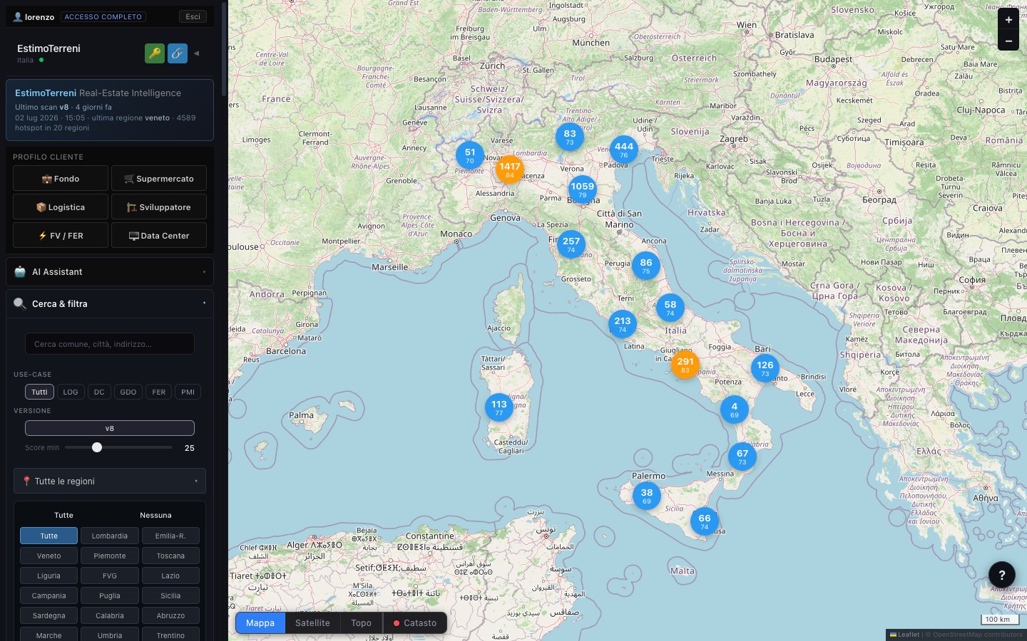 EstimoTerreni — mappa hotspot Italia