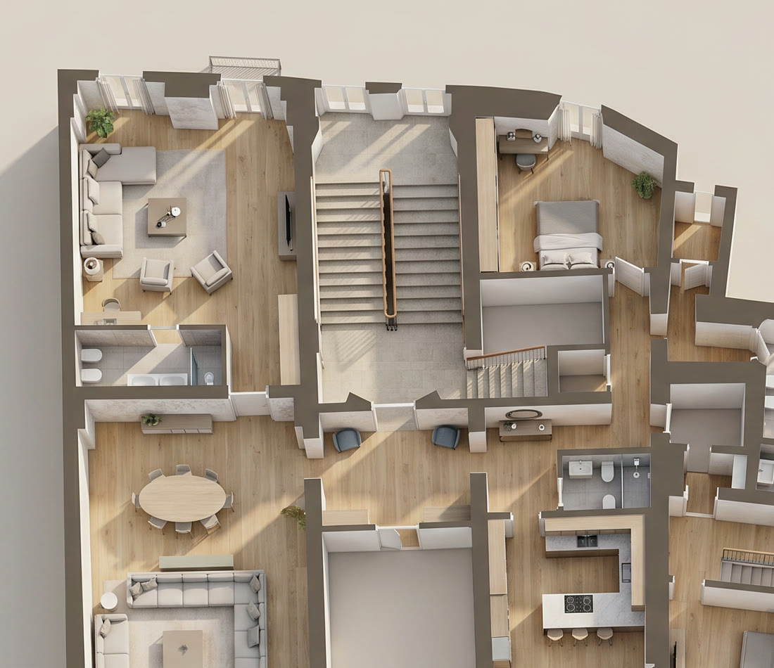 Render 3D di un piano generato dalla planimetria